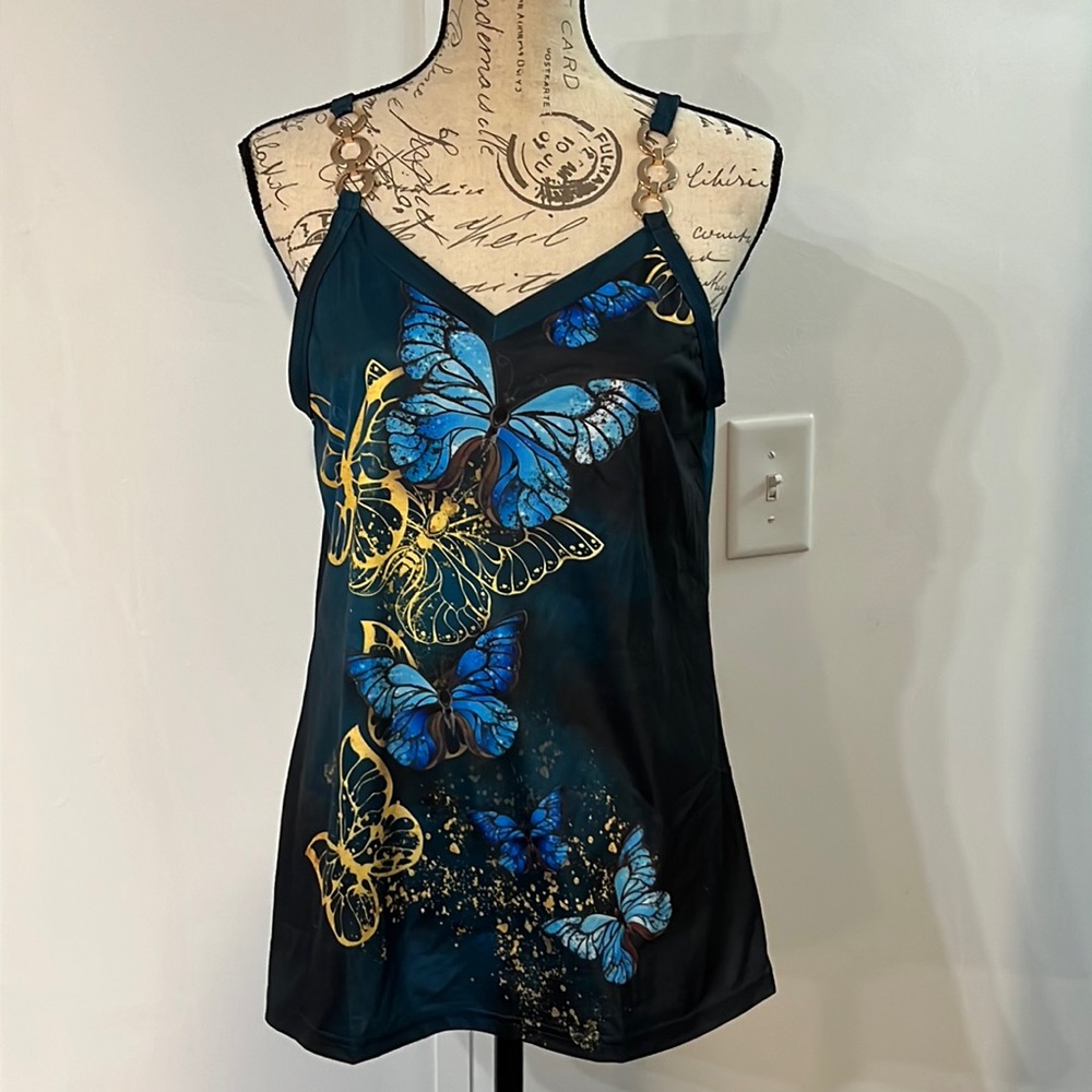 Butterfly tank top with metal accent